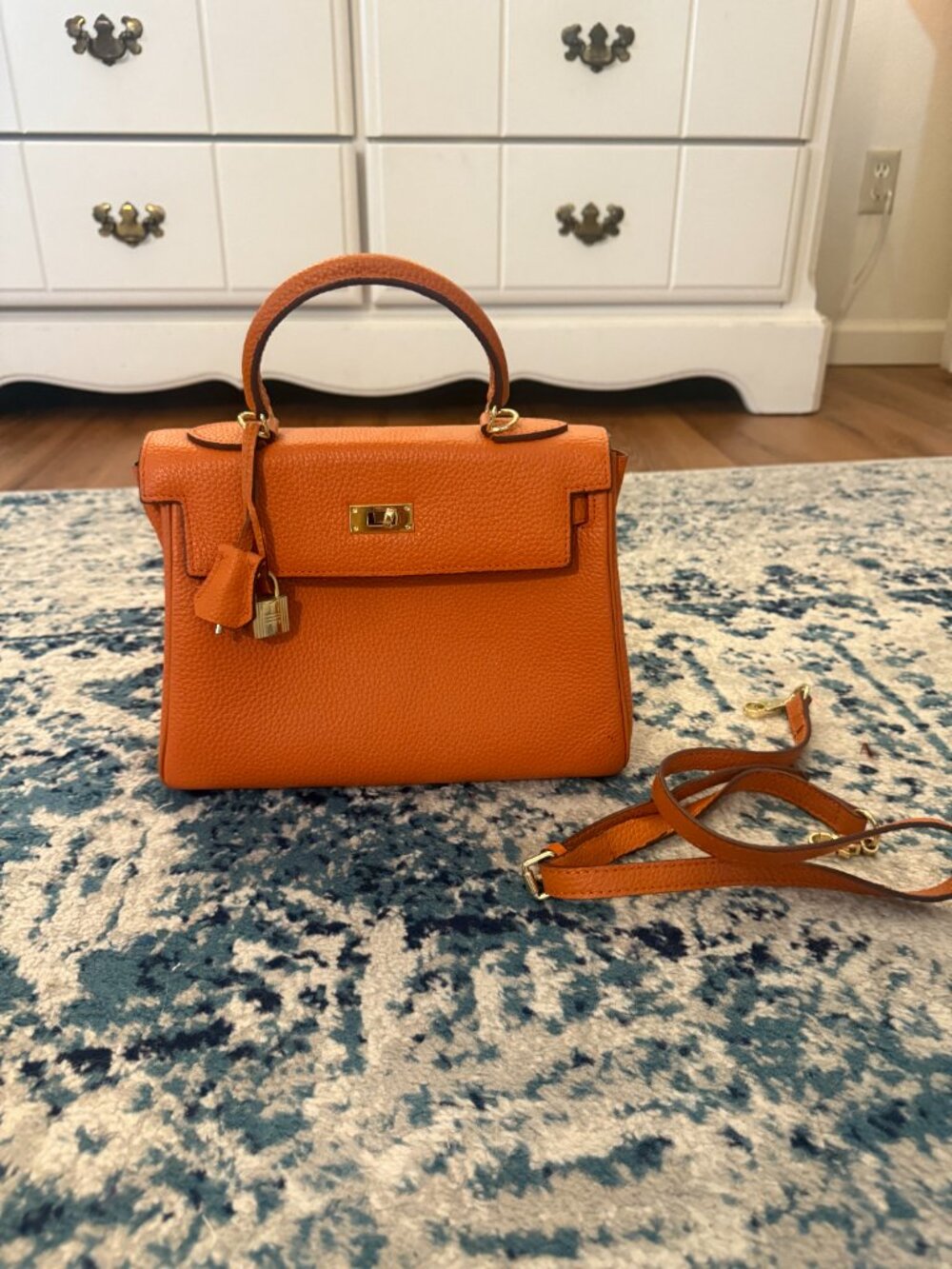Ainifeel Orange Leather Satchel Box Bag - Picture 12 of 12